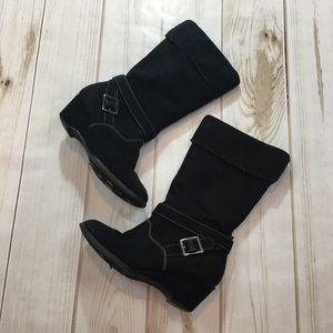 First Kiss Black suede zip up boots, Girls Size 13